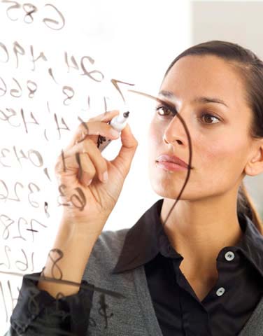 Priority artist business management (business advisor making financial calculation)